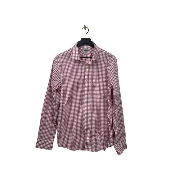 Express Shirt‎ Mens Red Check Fitted Button Up Long Sleeve - L - Non Iron - #39 - Picture 1 of 16